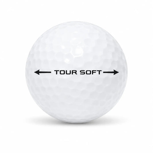 25 Titleist Tour Soft Golfbälle in weiß mit schwarzem Schriftzug.