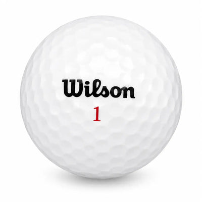 25 Wilson Mix Golfbälle in AAA-Qualität, weiß mit schwarzem Wilson-Logo und roter Nummer 1.
