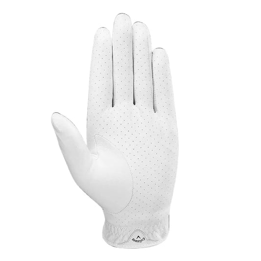 weißer Damen Golfhandschuh für die linke Hand, atmungsaktiv, auf weißem Hintergrund