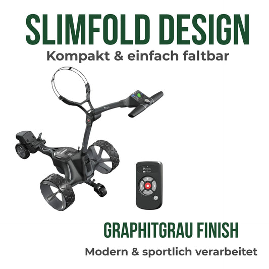 Elektrischer Golf Trolley mit Fernbedienung, moderne robuste Bauweise, grauer Hintergrund