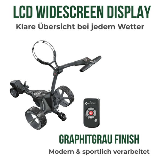 Elektrischer Golf Trolley mit Fernbedienung, schwarze Farbgebung, drei Räder, Auszeichnungssiegel