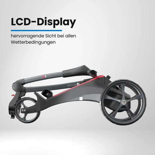 Motocaddy S1 E-Trolley – Rückansicht mit Golftaschen-Halterungssystem