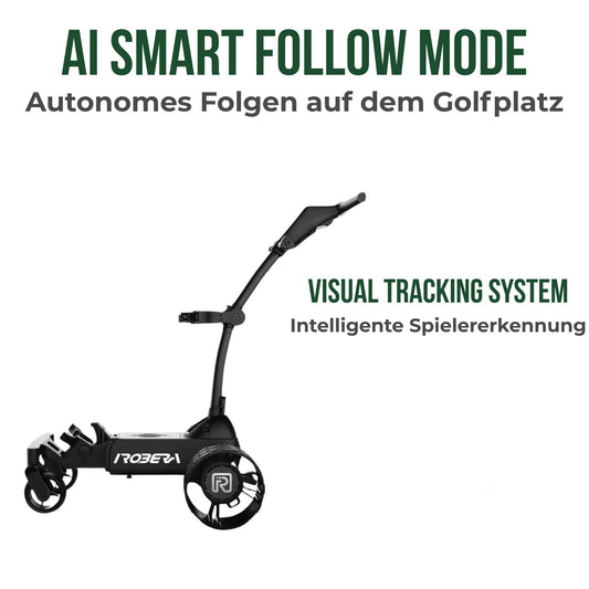 Elektrischer Golf Trolley in Schwarz, modernes Design, drei Räder, seitliche Ansicht