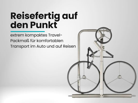 Zusammengeklappter silberner Golf E-Trolley mit drei großen Rädern auf weißem Hintergrund