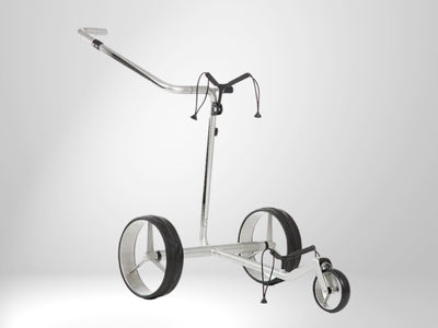 Moderner Golf Trolley aus Carbon mit drei Rädern, ideal für den Golfplatz