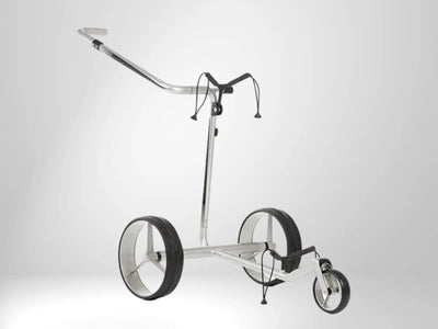 Moderner Golf Trolley aus Carbon mit drei Rädern, ideal für den Golfplatz