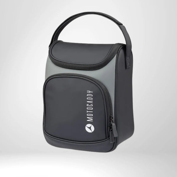 Schwarze Golf Kühltasche mit Reißverschluss und Tragegriff, ideal als Zubehör für Golftrolleys.