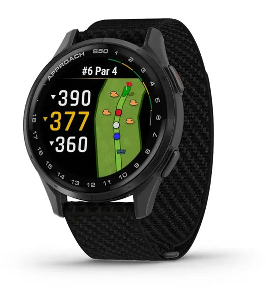 Golf GPS Uhr mit Golfplatzkarte und Entfernungsanzeige, schwarzes Armband, moderne Golf Technologie