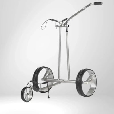 Moderner silberner Golf Trolley mit drei Rädern, ideal für Golfzubehör Transport