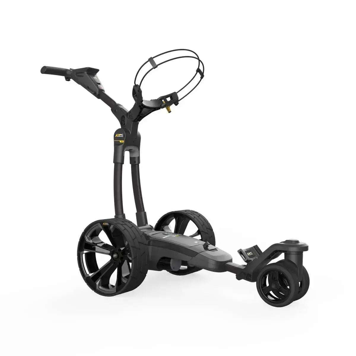 Powakaddy RX10 Remote GPS XL-Plus Lithium, ein elektrobetriebener Golfwagen in Schwarz.