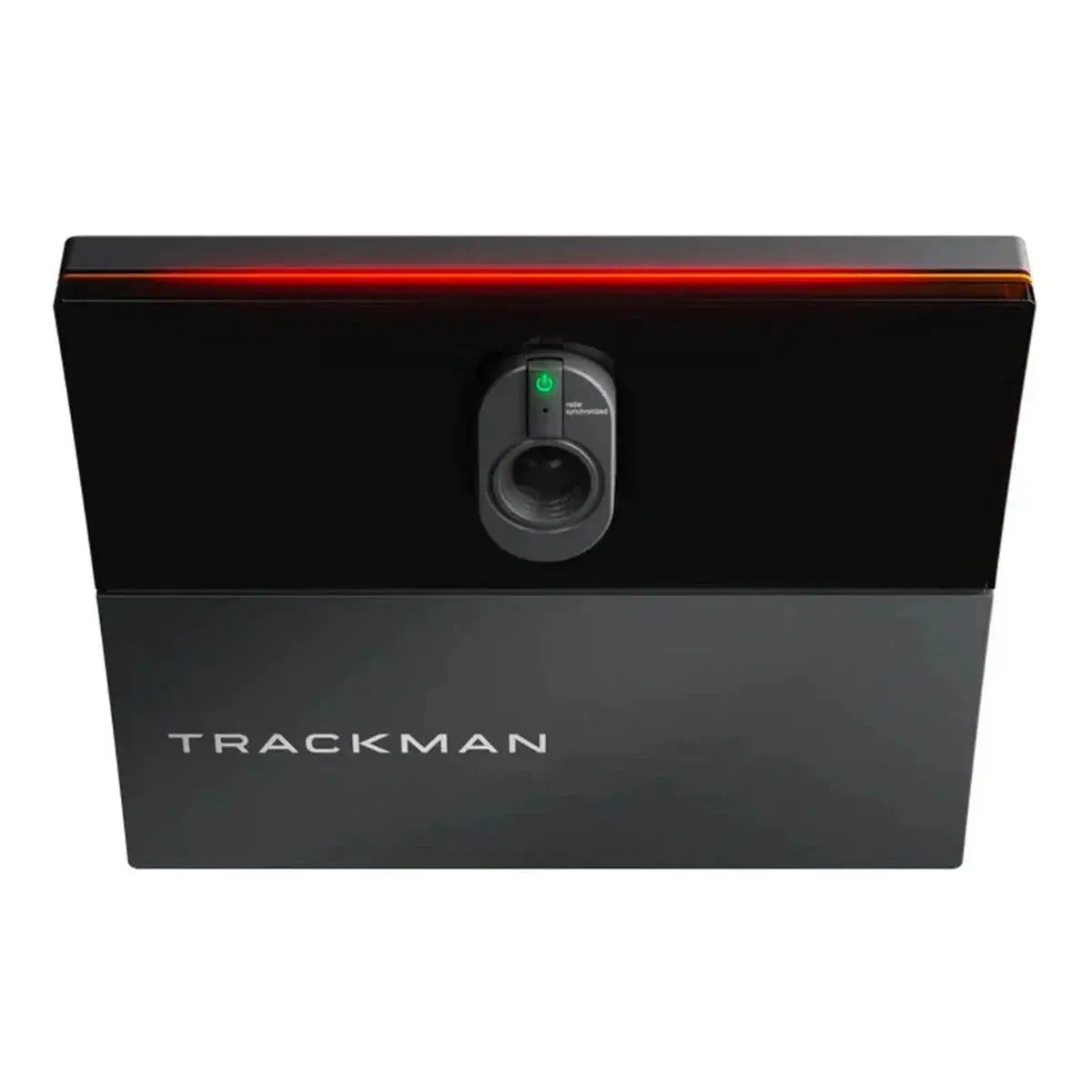 Golf Launch Monitor Trackman, modernes schwarzes Gerät mit Kamera und LED-Leiste, für Indoor Golf und Golf Simulatoren geeignet