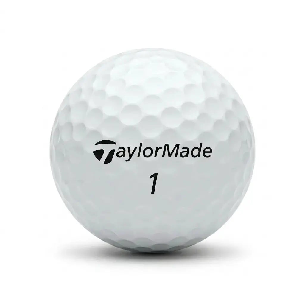 Weißer TaylorMade TP5 Golfball mit Nummer 1, Nahaufnahme, Produktfoto