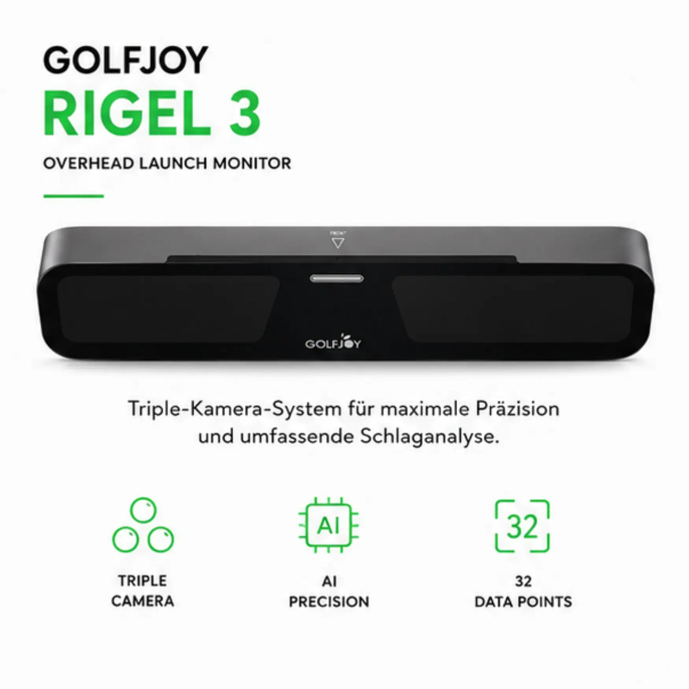 GolfJoy Rigel 3 Launch Monitor – flaches Gehäuse mit drei Kameras
