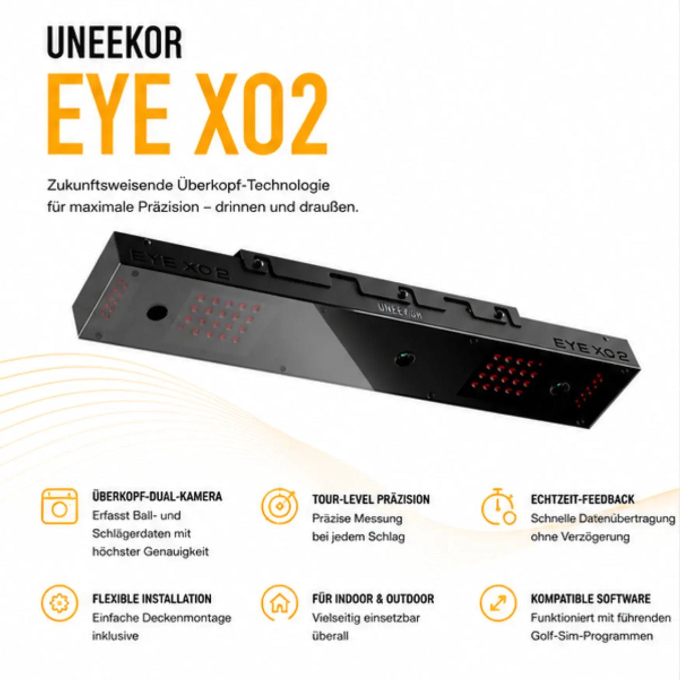 Uneekor EYE XO2 – Präziser Golf Launch Monitor mit Hochgeschwindigkeitskameras, Frontansicht