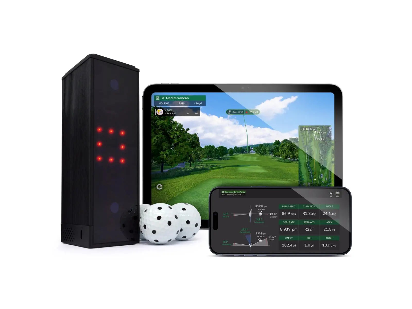 Square Golf Launch Monitor – Kamerabasiertes Golf Analyseystem, Frontansicht freigestellt