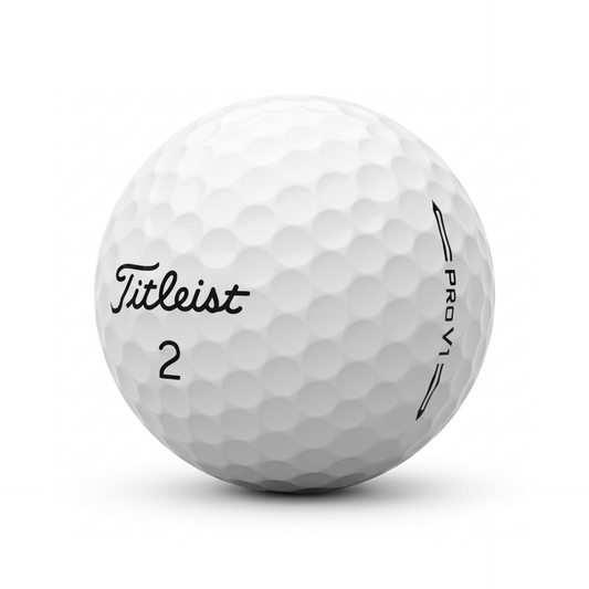 Weißer Golfball Titleist Pro V1 Modell 2022 mit sichtbarer Prägung und Nummer 2