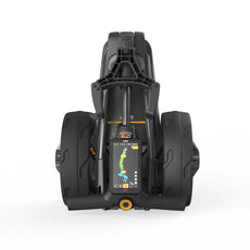 Moderner faltbarer Golf Trolley mit GPS und Display, kompakt zusammengeklappt