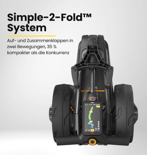 Moderner faltbarer Golf Trolley mit GPS und Display, kompakt zusammengeklappt