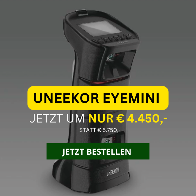 Uneekor EYEMINI Golf Launch Monitor, schwarzes Gerät mit Display, Angebotspreis hervorgehoben