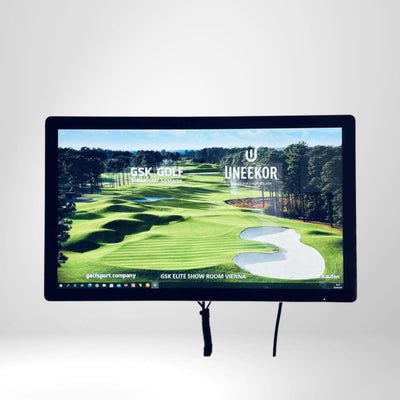 Monitor mit Golfplatz-Simulation, beworben für Indoor Golf, Uneekor System, Golfsimulator Zubehör