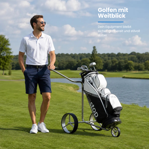 JUCAD TITAN - 3rädriger Golfwagen mit stylischem Design und praktischer Anordnung für Golfausrüstung.