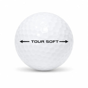 25 Titleist Tour Soft Golfbälle in weiß mit schwarzem Schriftzug.