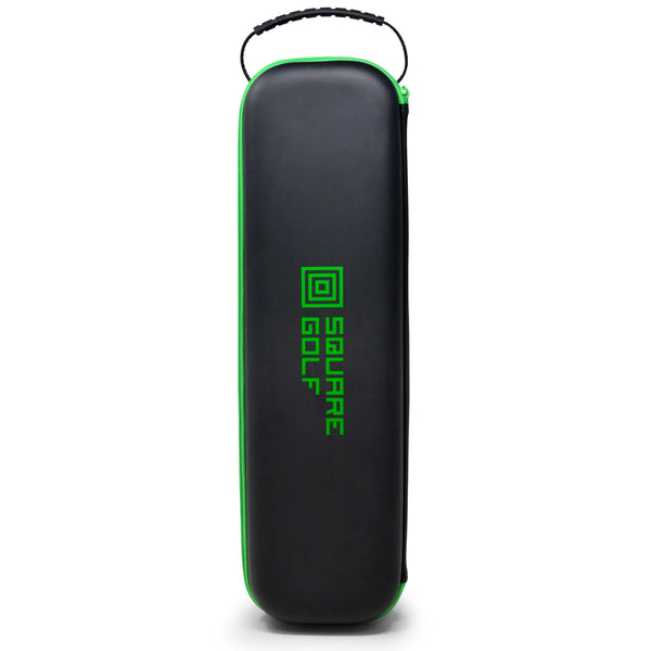 Square Golf Omni Carry Case in Schwarz mit grünem Logo und Traggriff.