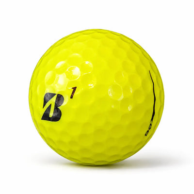 25 Bridgestone Mix Yellow Golfbälle, gelb mit markantem Logo und Oberflächenstruktur.