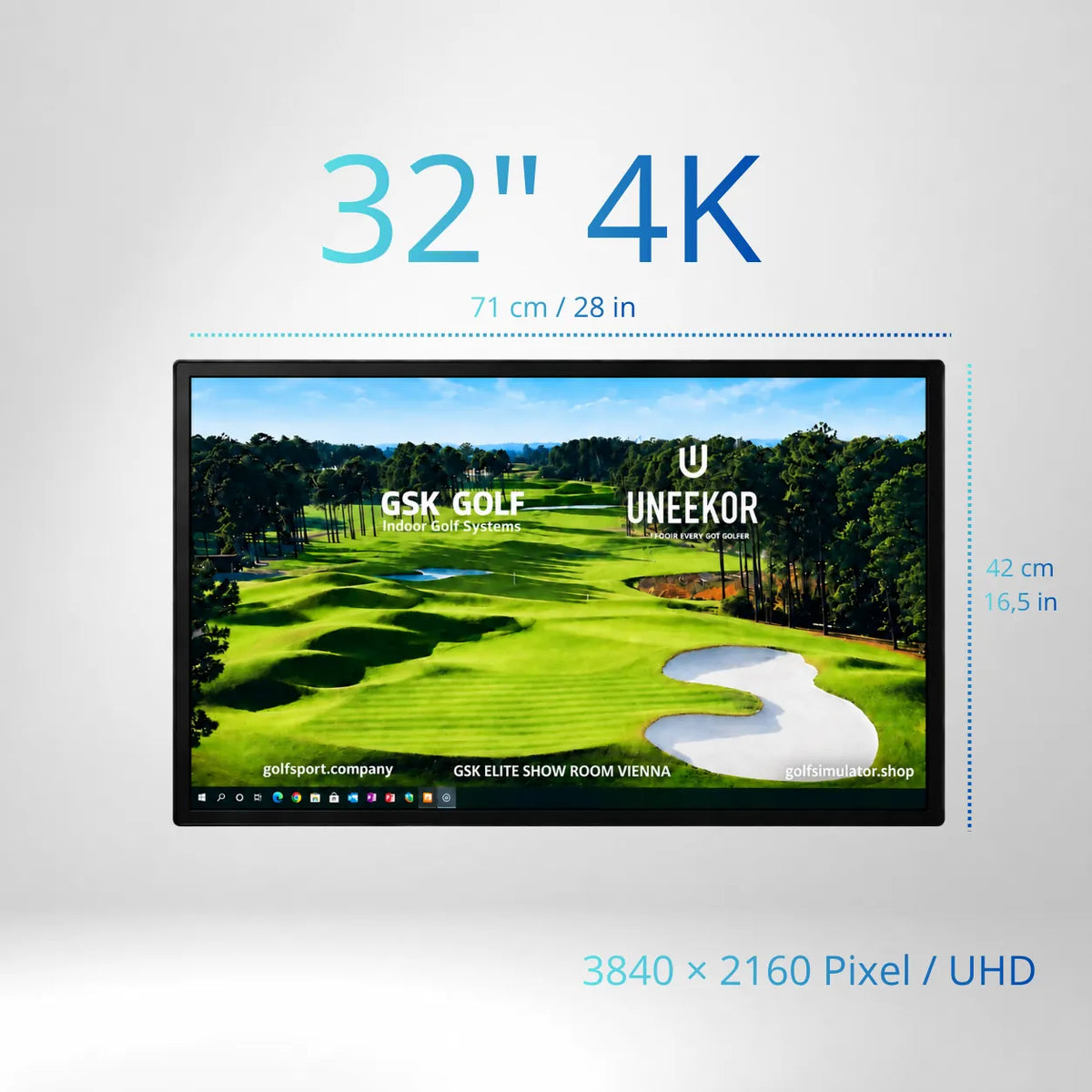 32" Touch Screen LCD Full HD für Golf Simulator, Wandmontage, 3840 x 2160 Pixel.
