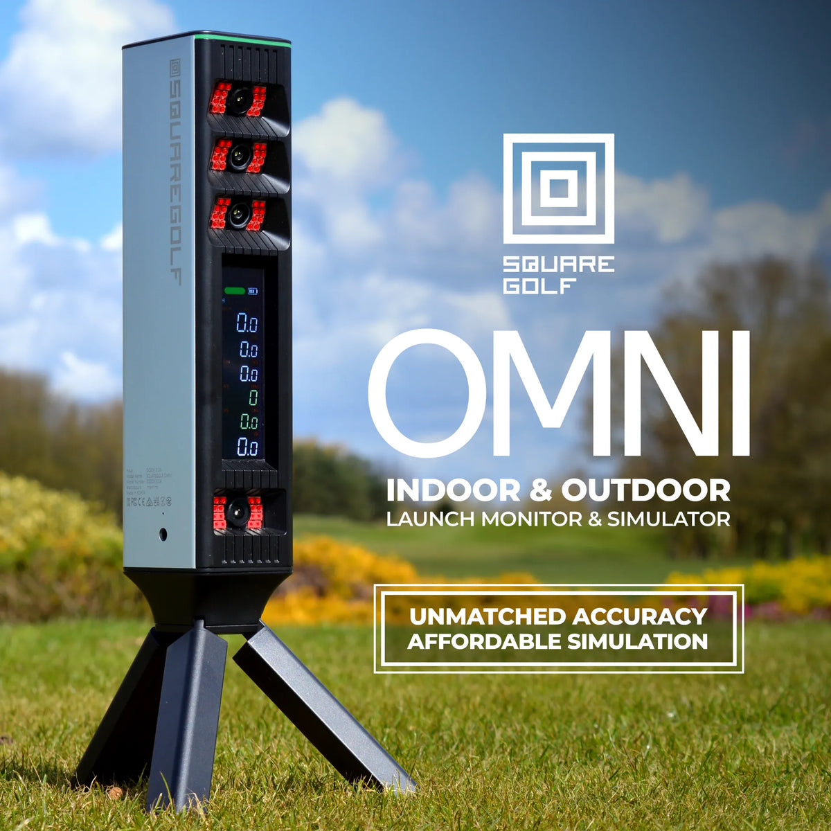 Launch Monitor und Simulator Square | OMNI für Indoor und Outdoor mit hoher Genauigkeit.