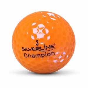 Golfball in orange mit der Aufschrift "Silverline Champion" und der Nummer 3.