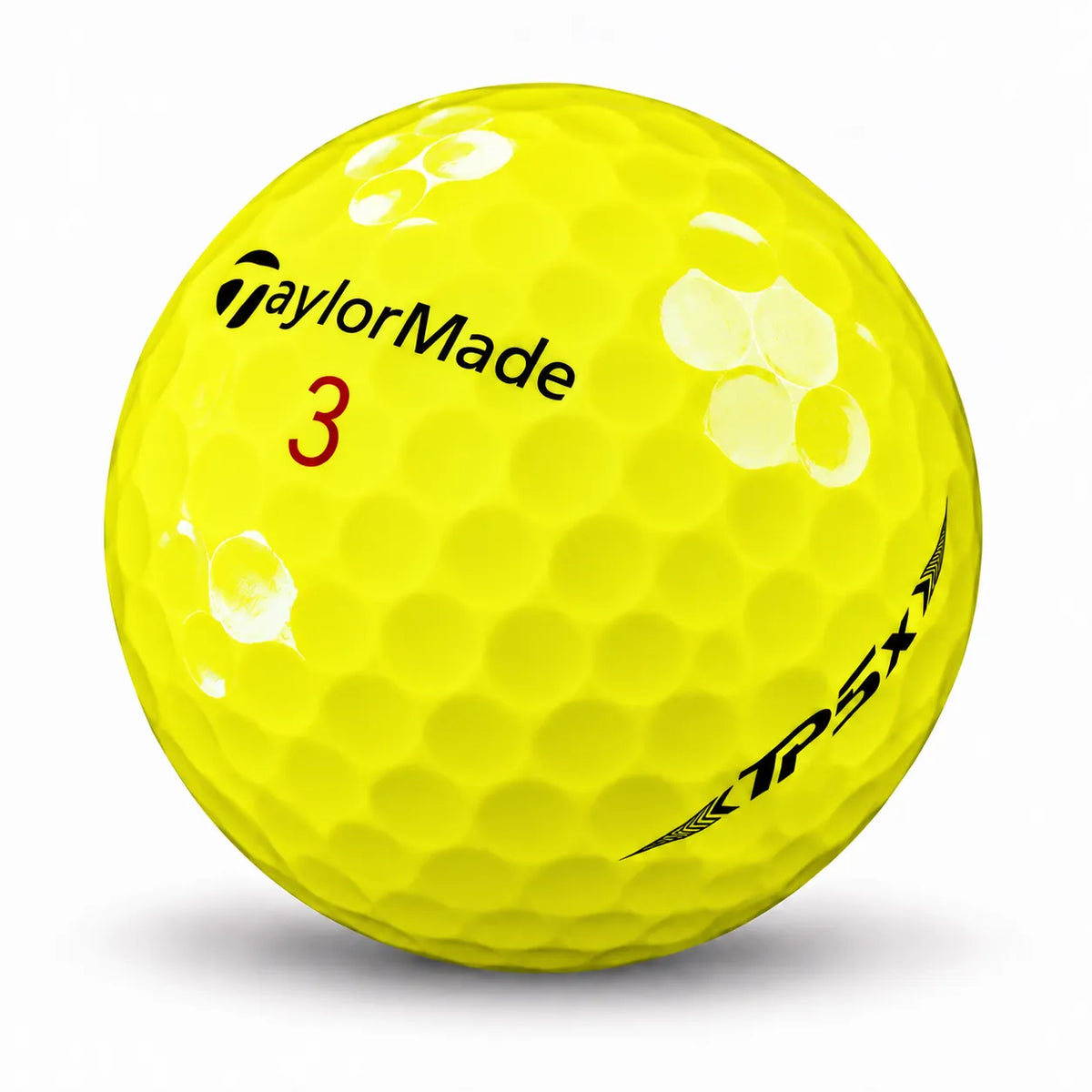 Gelbe Taylor Made TP5x Mix Golfball mit der Nummer 3, AAAA/AAA Kategorie.