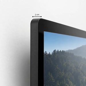 27" 4K UHD Touch Screen LCD mit Wandmontage, zeigt einen nahtlosen, dünnen Rahmen.