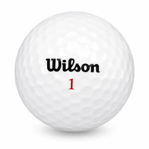 25 Wilson Mix Golfbälle in AAA-Qualität, weiß mit schwarzem Wilson-Logo und roter Nummer 1.