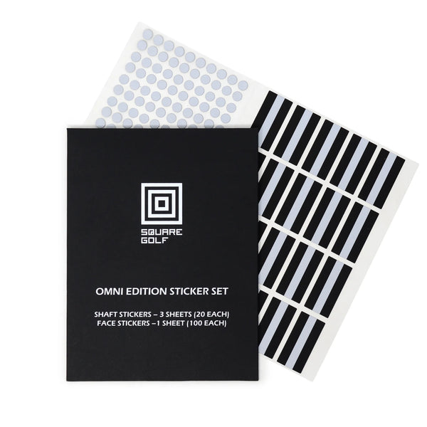 Square Golf Omni Club Sticker Set mit 3 Blättern für Schaft- und 1 Blatt für Gesichtsaufkleber.