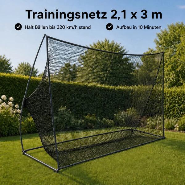 Golfnetz 2,1 x 3 m, geeignet für Bälle bis 320 km/h, Aufbaustandard in 10 Minuten.