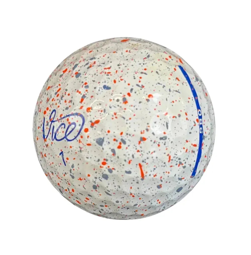 Vice Pro Drip Mix Golfball mit speckled Design in Weiß, Orange und Blau.