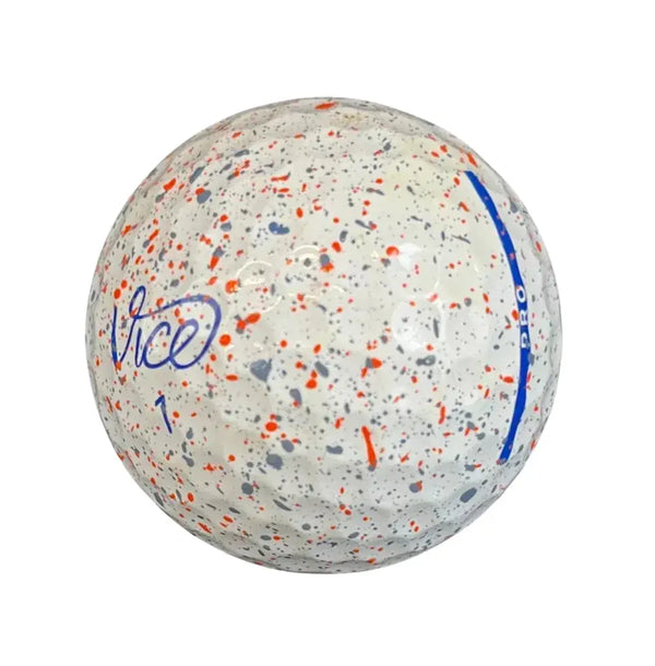 Vice Pro Drip Mix Golfball mit speckled Design in Weiß, Orange und Blau.