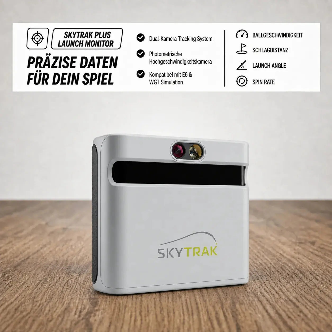 Golfbox x SkyTrak+ Bundle mit Dual-Kamera Tracking System und Photometrischer Hochgeschwindigkeitskamera.