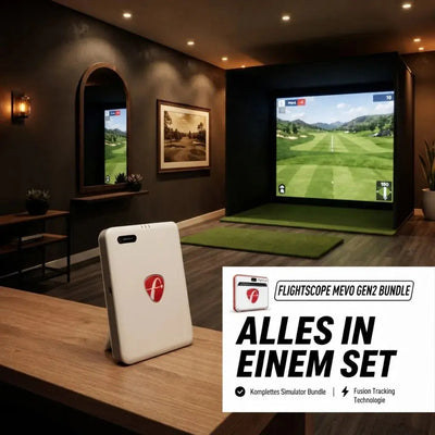 Golfbox x Flightscope Mevo Gen2 Bundle mit Simulator und Tracking-Technologie für das Golftraining.