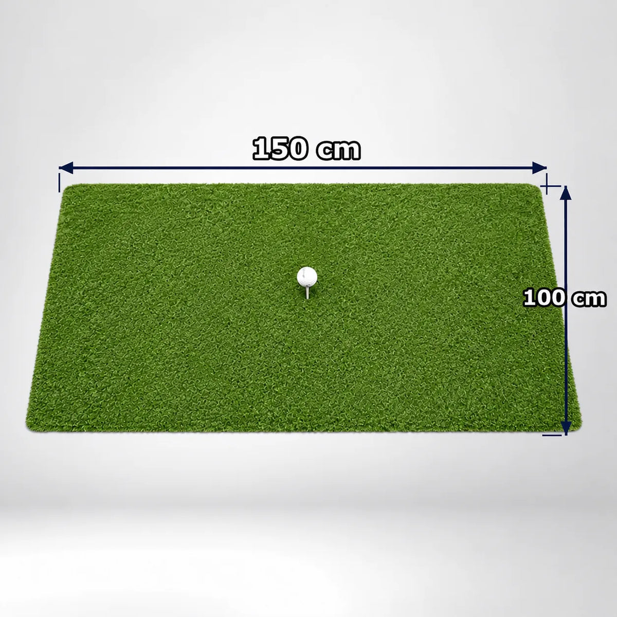 Indoor Hitting Matte Tee Turf XL 100 x 150 cm für Golf-Simulator, grüne Rasenfläche mit Tee.