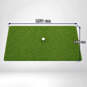 Indoor Hitting Matte Tee Turf XL 100 x 150 cm für Golf-Simulator, grüne Rasenfläche mit Tee.