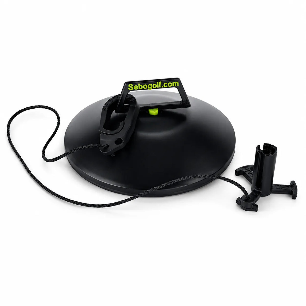 Golftrainingstool Sebo T mit Halteschlaufe und Befestigungsmaterial.