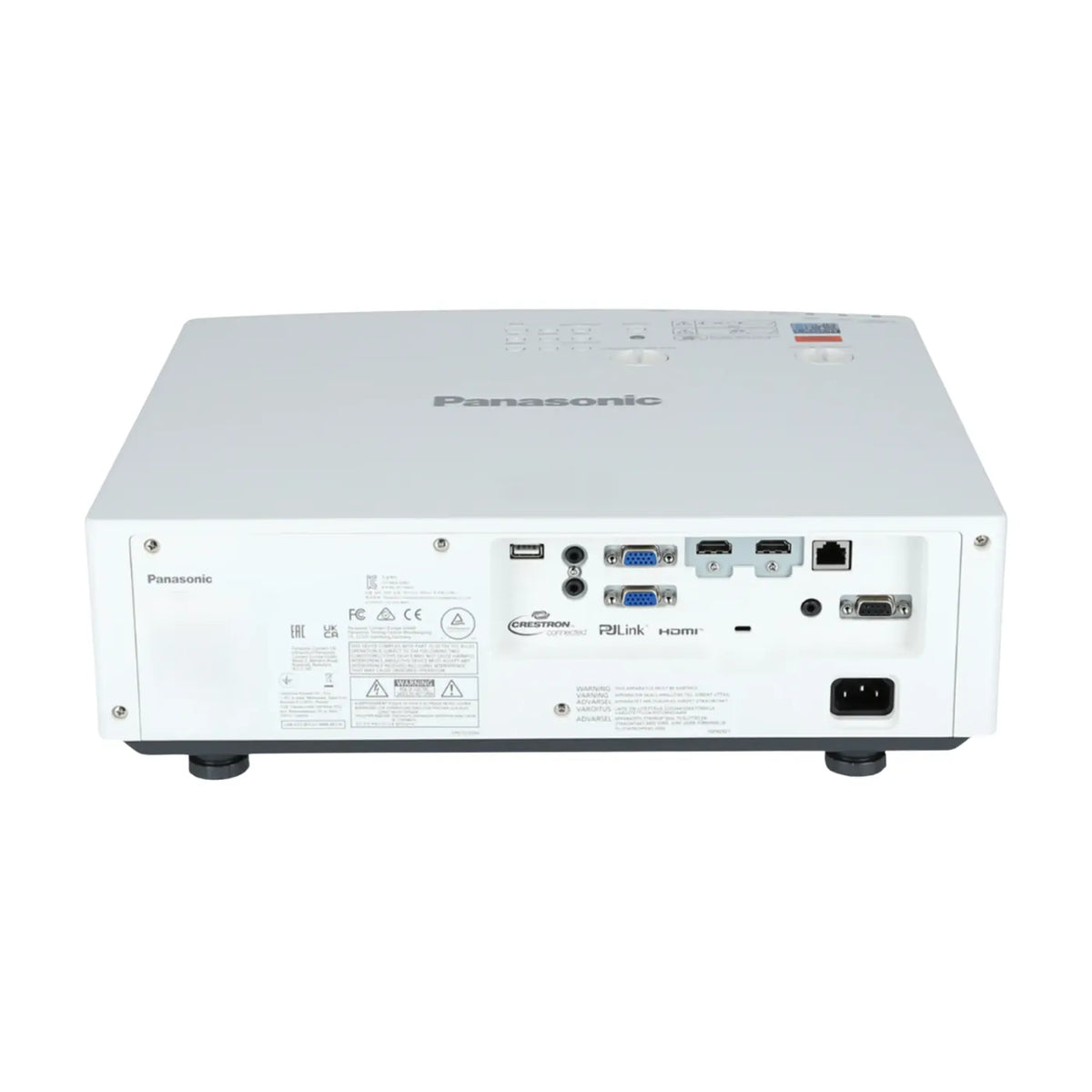 Panasonic Projektor 6000 Lumen Laser FULL HD Long Throw mit Anschlussmöglichkeiten auf der Rückseite.