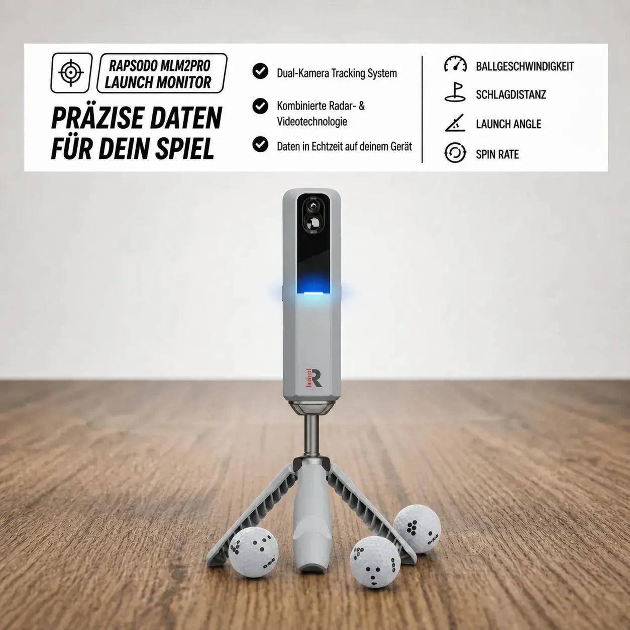 Golfbox x Rapsodo MLM2Pro Bundle mit Dual-Kamera Tracking System und Zubehör.