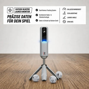 Golfbox x Rapsodo MLM2Pro Bundle mit Dual-Kamera Tracking System und Zubehör.