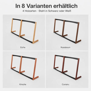 Premium-Golfschlägerständer Golfanizer Duo in unterschiedlichen Holzarten und Stahlvarianten.