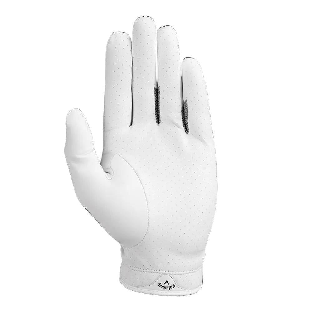 weißer Damen Golfhandschuh für Linkshänder, perforiert, Handfläche sichtbar