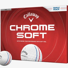 Golfbälle mit Triple Track Linien und rote Verpackung, Aufschrift Chrome Soft sichtbar