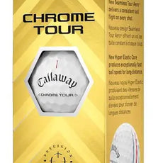 Callaway Chrome Tour Golfbälle in gelber Verpackung mit Triple Track Linien, 12er Pack